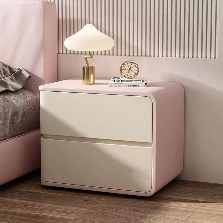 Modern Minimalist Rectangular Pine Solid Wood Microfiber Leather Carbon Steel Nightstand 2-Drawer For Bedroom