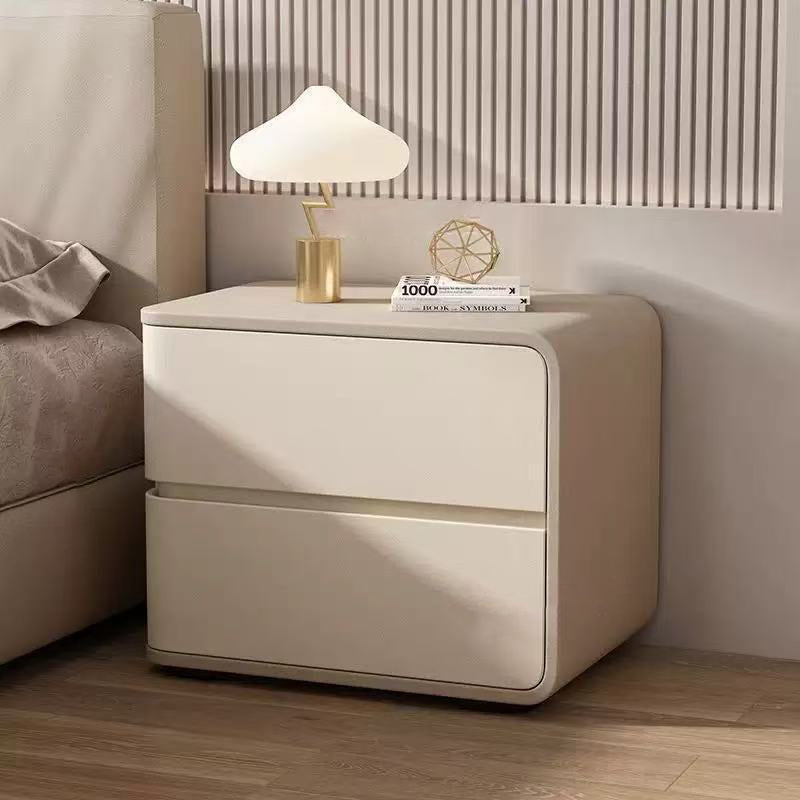 Modern Minimalist Rectangular Pine Solid Wood Microfiber Leather Carbon Steel Nightstand 2-Drawer For Bedroom