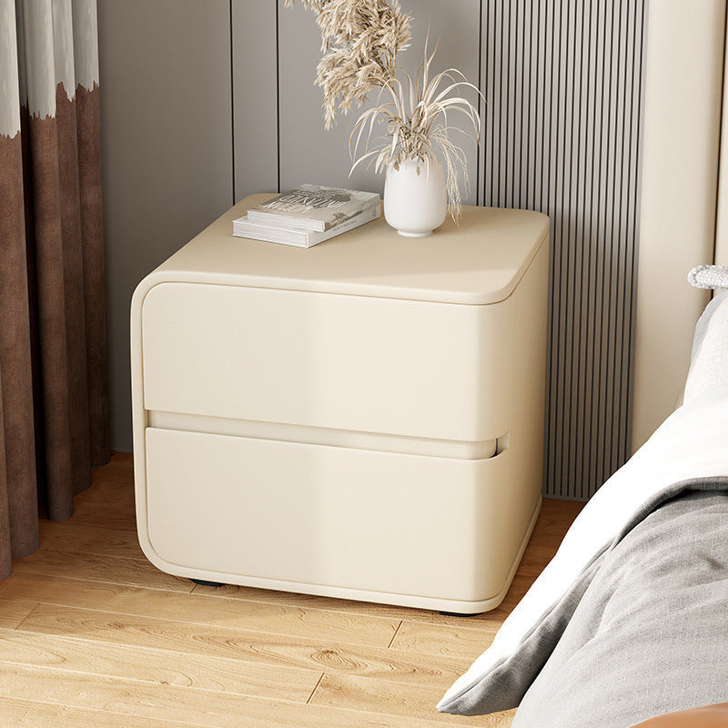 Modern Minimalist Rectangular Pine Solid Wood Microfiber Leather Carbon Steel Nightstand 2-Drawer For Bedroom