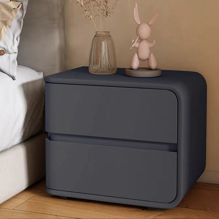 Modern Minimalist Rectangular Pine Solid Wood Microfiber Leather Carbon Steel Nightstand 2-Drawer For Bedroom