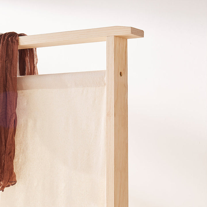 Traditional Chinese Rectangular Solid Wood Linen Fabric Room Divider For Living Room