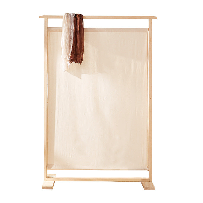 Traditional Chinese Rectangular Solid Wood Linen Fabric Room Divider For Living Room