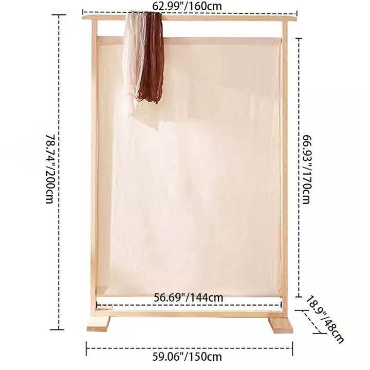 Traditional Chinese Rectangular Solid Wood Linen Fabric Room Divider For Living Room