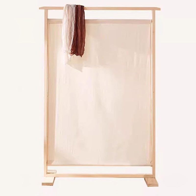 Traditional Chinese Rectangular Solid Wood Linen Fabric Room Divider For Living Room