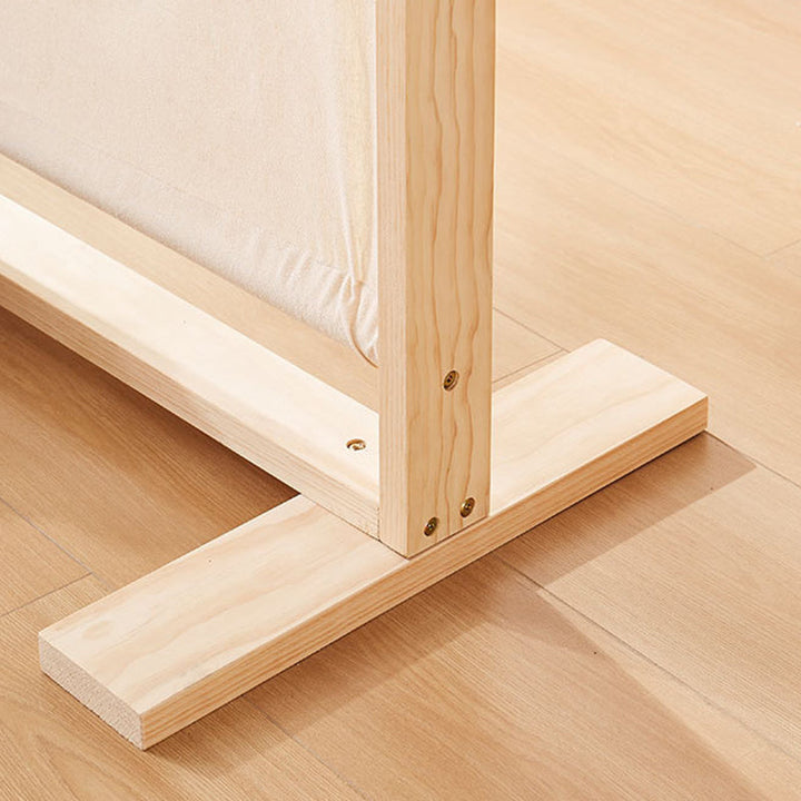 Traditional Chinese Rectangular Solid Wood Linen Fabric Room Divider For Living Room