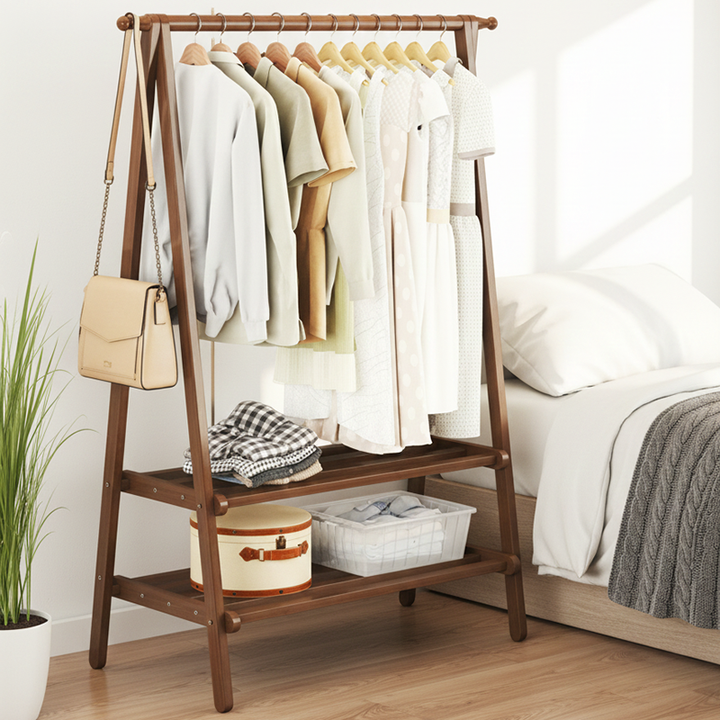 Contemporary Scandinavian Rectangular Triangle Nan Bamboo Hall Tree 1/2 Tier For Bedroom &amp; Entryways