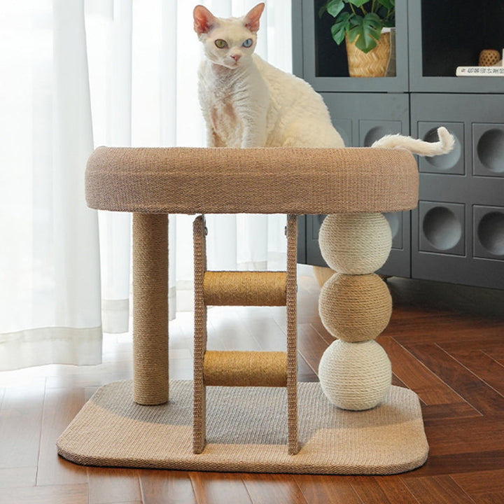 Contemporary Creative Rectangular Ladder Spherical Cylindrical Medium Density Fiberboard Hemp Rope Hemp Fabric Cooling Mat Cat Tree For Bedroom