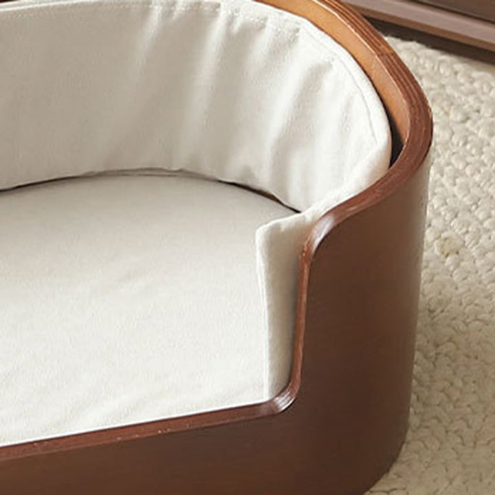 Modern Minimalist Rectangular Cotton-Linen Solid Wood Integrated Dog Bed &amp; Cat Bed For Bedroom