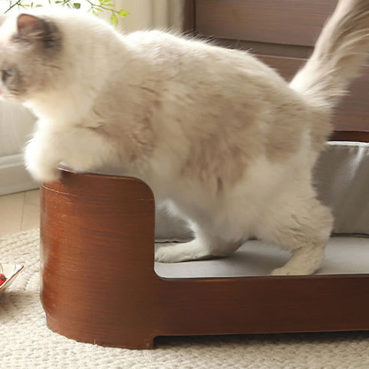 Modern Minimalist Rectangular Cotton-Linen Solid Wood Integrated Dog Bed &amp; Cat Bed For Bedroom