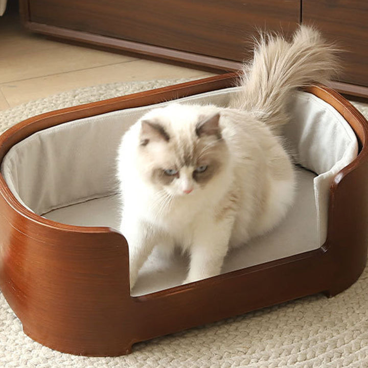 Modern Minimalist Rectangular Cotton-Linen Solid Wood Integrated Dog Bed &amp; Cat Bed For Bedroom