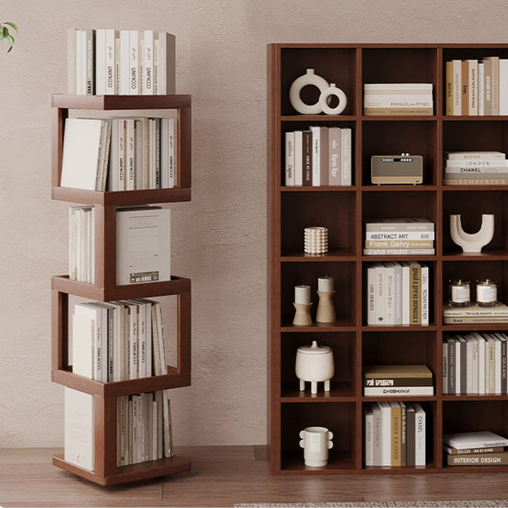 Contemporary Nordic Rectangular Bamboo Medium Density Fiberboard Rotatable Storage Shelf 3/4/5 Tier For Living Room
