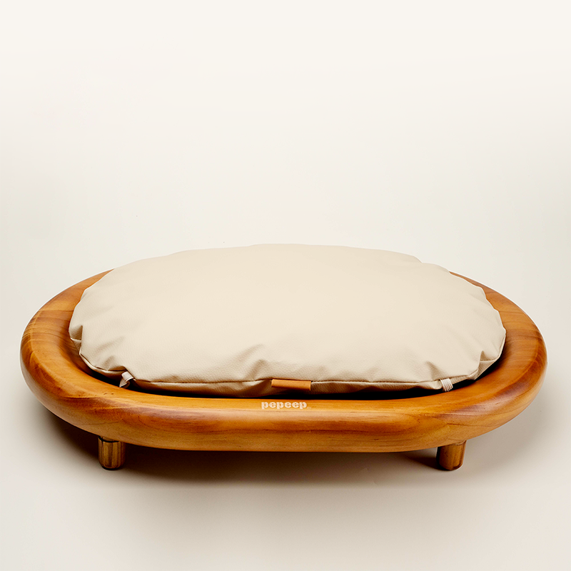 Modern Minimalist Oval Solid Wood Velvet Cat Claw Leather Pet Dog Bed &amp; Cat Bed For Bedroom