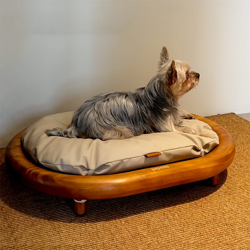 Modern Minimalist Oval Solid Wood Velvet Cat Claw Leather Pet Dog Bed &amp; Cat Bed For Bedroom