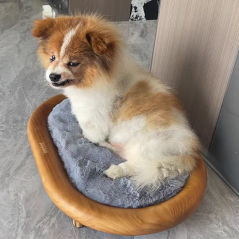 Modern Minimalist Oval Solid Wood Velvet Cat Claw Leather Pet Dog Bed &amp; Cat Bed For Bedroom