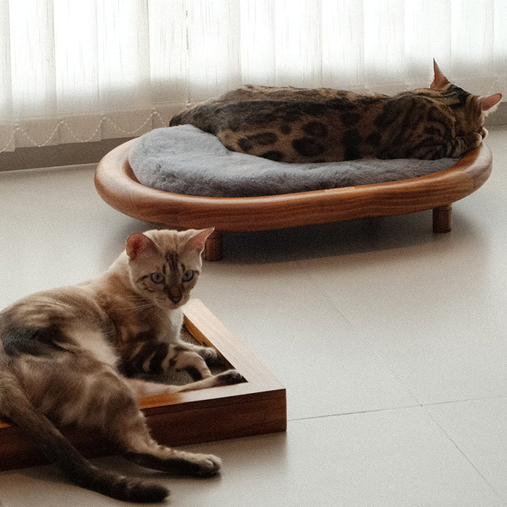 Modern Minimalist Oval Solid Wood Velvet Cat Claw Leather Pet Dog Bed &amp; Cat Bed For Bedroom