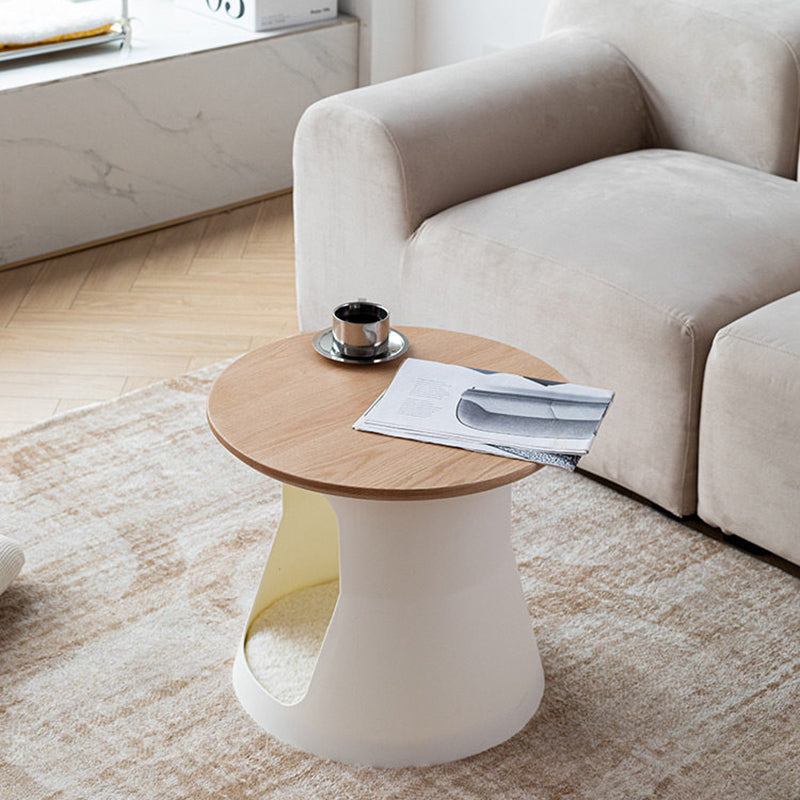 Contemporary Creative Cylindrical Solid White Oak PP Cat Bed Coffee Table 2-Tier For Living Room