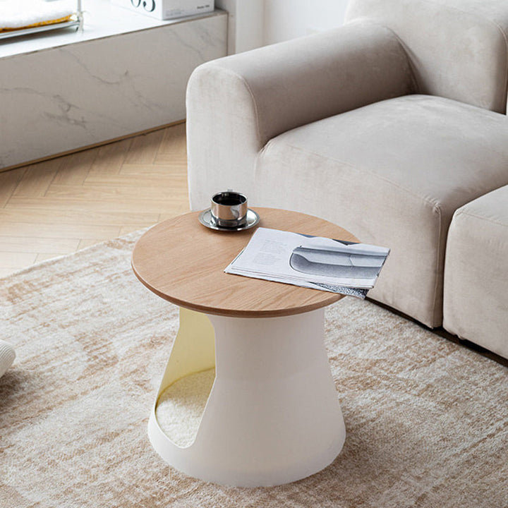 Contemporary Creative Cylindrical Solid White Oak PP Cat Bed Coffee Table 2-Tier For Living Room