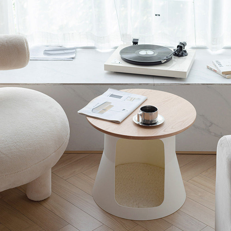 Contemporary Creative Cylindrical Solid White Oak PP Cat Bed Coffee Table 2-Tier For Living Room