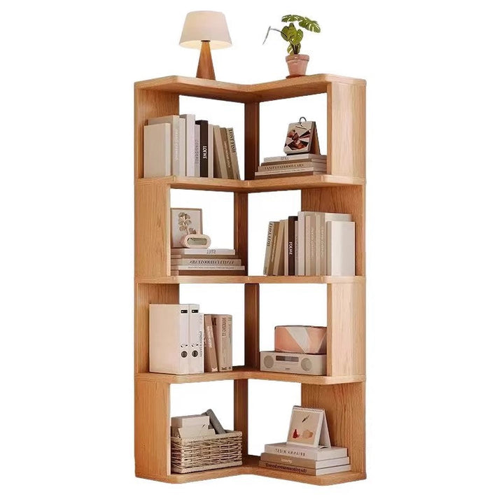 Modern Minimalist Rectangular Rubberwood Eco-Friendly Board Bookshelf Corner Shelf Unit 5/6 Tiers For Home &amp; Office