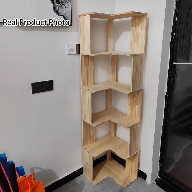 Modern Minimalist Rectangular Rubberwood Eco-Friendly Board Bookshelf Corner Shelf Unit 5/6 Tiers For Home &amp; Office
