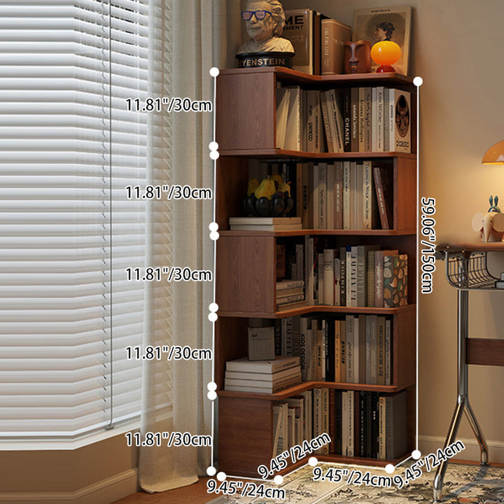 Modern Minimalist Rectangular Rubberwood Eco-Friendly Board Bookshelf Corner Shelf Unit 5/6 Tiers For Home &amp; Office