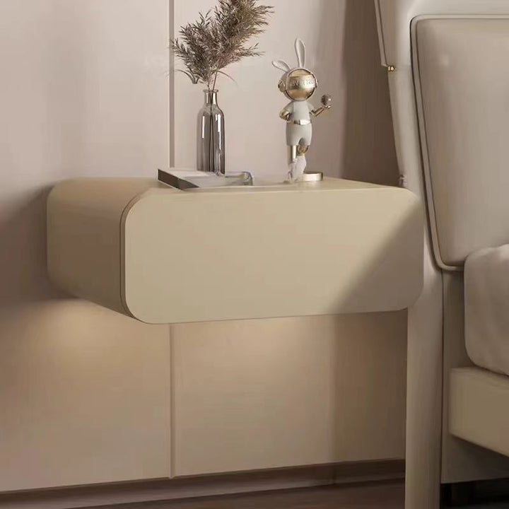 Modern Minimalist Solid Wood Microfiber Leather Floating Rectangular Nightstand With Drawer, Wall-Mounted Bedside Table For Bedroom