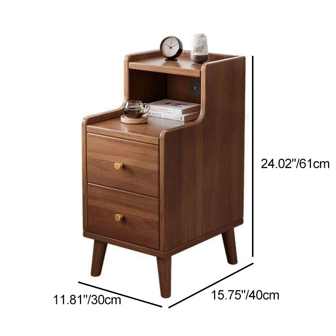 Modern Minimalist High-Density Engineered Wood Rectangular Nightstand 2-Drawer &amp; 2-Tier For Bedroom