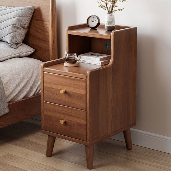 Modern Minimalist High-Density Engineered Wood Rectangular Nightstand 2-Drawer &amp; 2-Tier For Bedroom
