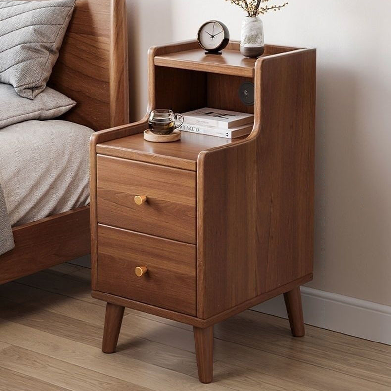 Modern Minimalist High-Density Engineered Wood Rectangular Nightstand 2-Drawer &amp; 2-Tier For Bedroom