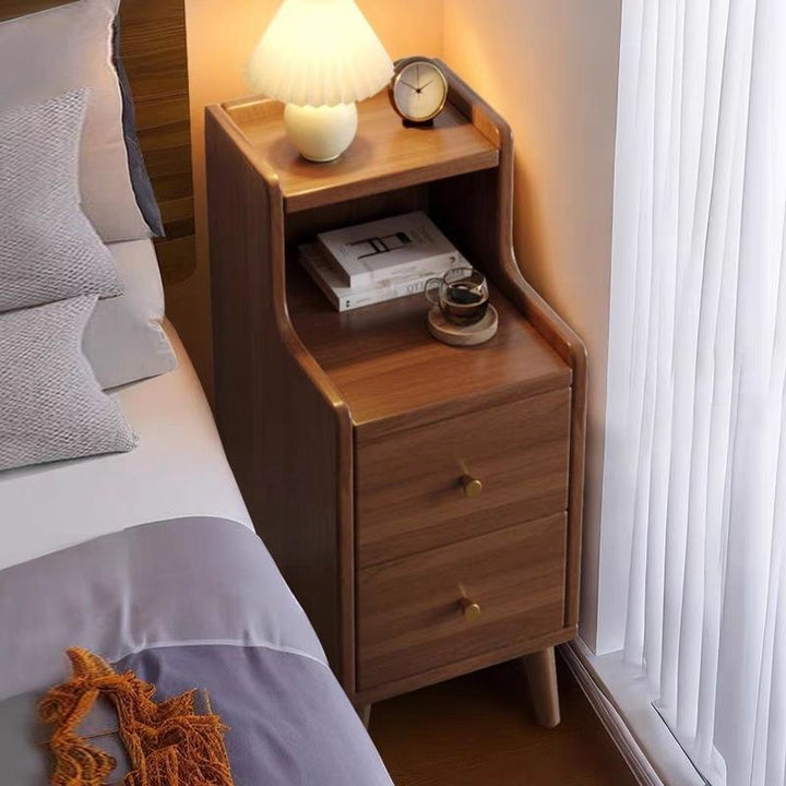 Modern Minimalist High-Density Engineered Wood Rectangular Nightstand 2-Drawer &amp; 2-Tier For Bedroom