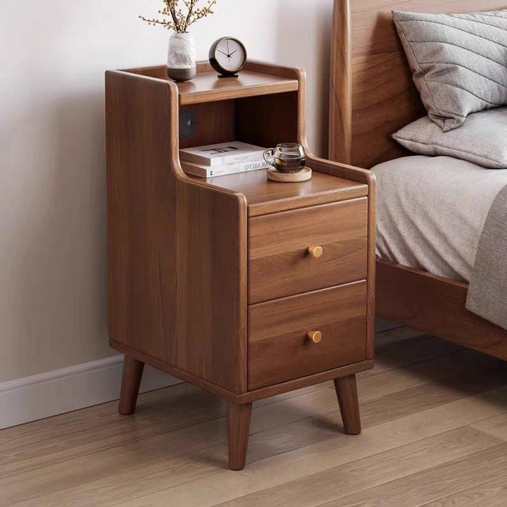 Modern Minimalist High-Density Engineered Wood Rectangular Nightstand 2-Drawer &amp; 2-Tier For Bedroom