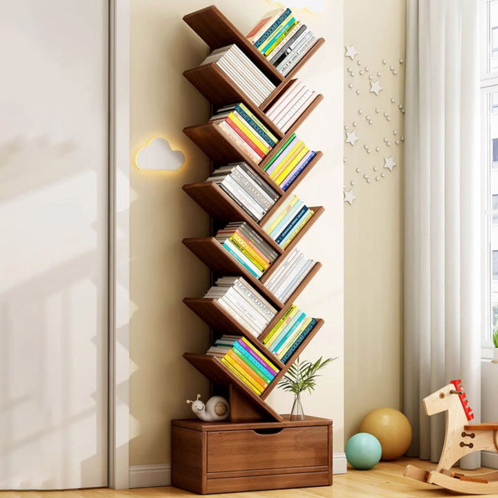Contemporary Creative Eco-friendly Board Tree-Shaped Bookshelf With Drawer For Living Room