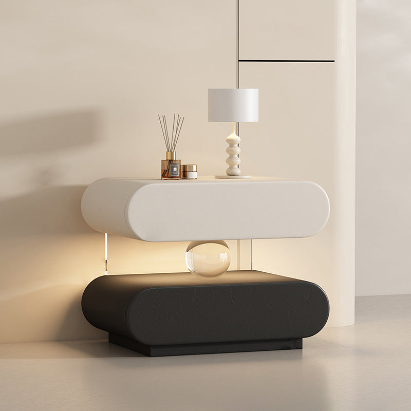 Modern Minimalist Rectangular Oval Solid Wood Cat Scratch Leather Acrylic Crystal Sensor Light Nightstand 2-Drawer Bedroom