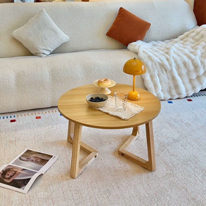 Contemporary Scandinavian Round Medium-Density Fiberboard Pine Solid Wood Coffee Table For Living Room