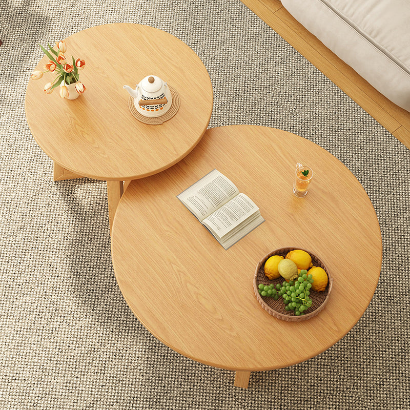 Contemporary Scandinavian Round Medium-Density Fiberboard Pine Solid Wood Coffee Table For Living Room