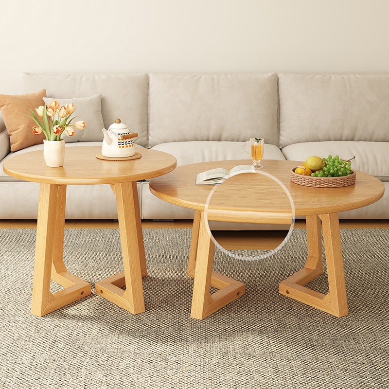 Contemporary Scandinavian Round Medium-Density Fiberboard Pine Solid Wood Coffee Table For Living Room