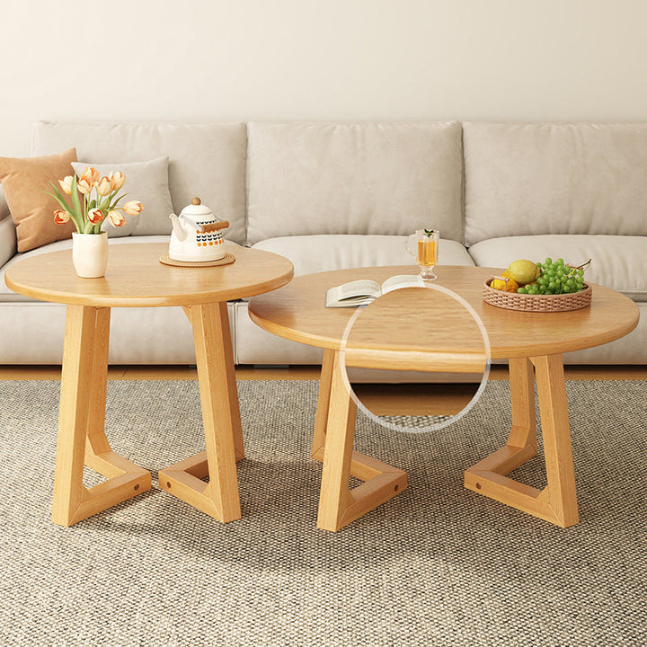Contemporary Scandinavian Round Medium-Density Fiberboard Pine Solid Wood Coffee Table For Living Room