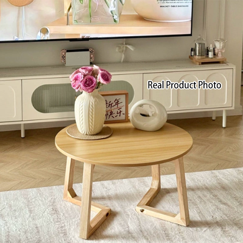Contemporary Scandinavian Round Medium-Density Fiberboard Pine Solid Wood Coffee Table For Living Room