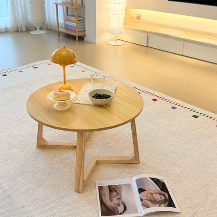 Contemporary Scandinavian Round Medium-Density Fiberboard Pine Solid Wood Coffee Table For Living Room