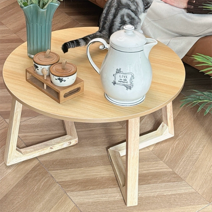 Contemporary Scandinavian Round Medium-Density Fiberboard Pine Solid Wood Coffee Table For Living Room