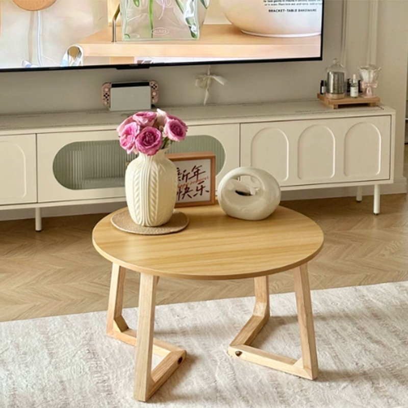 Contemporary Scandinavian Round Medium-Density Fiberboard Pine Solid Wood Coffee Table For Living Room