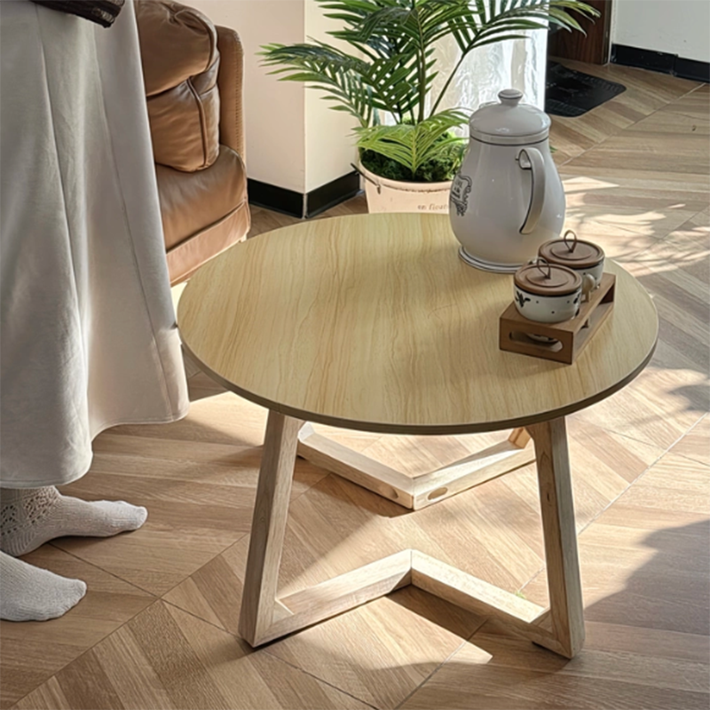 Contemporary Scandinavian Round Medium-Density Fiberboard Pine Solid Wood Coffee Table For Living Room