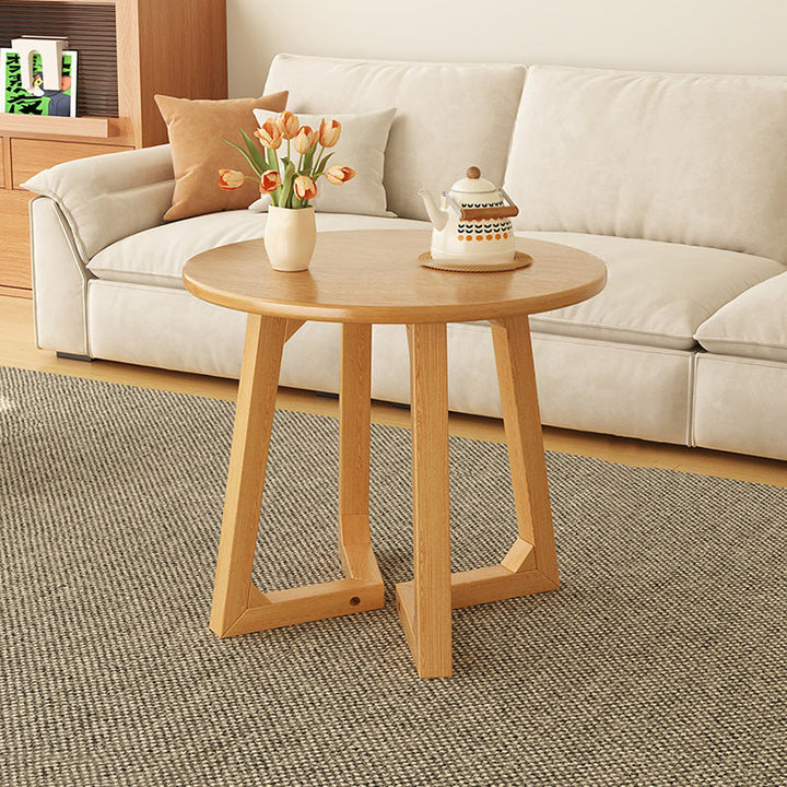 Contemporary Scandinavian Round Medium-Density Fiberboard Pine Solid Wood Coffee Table For Living Room