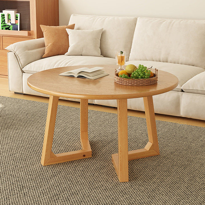 Contemporary Scandinavian Round Medium-Density Fiberboard Pine Solid Wood Coffee Table For Living Room