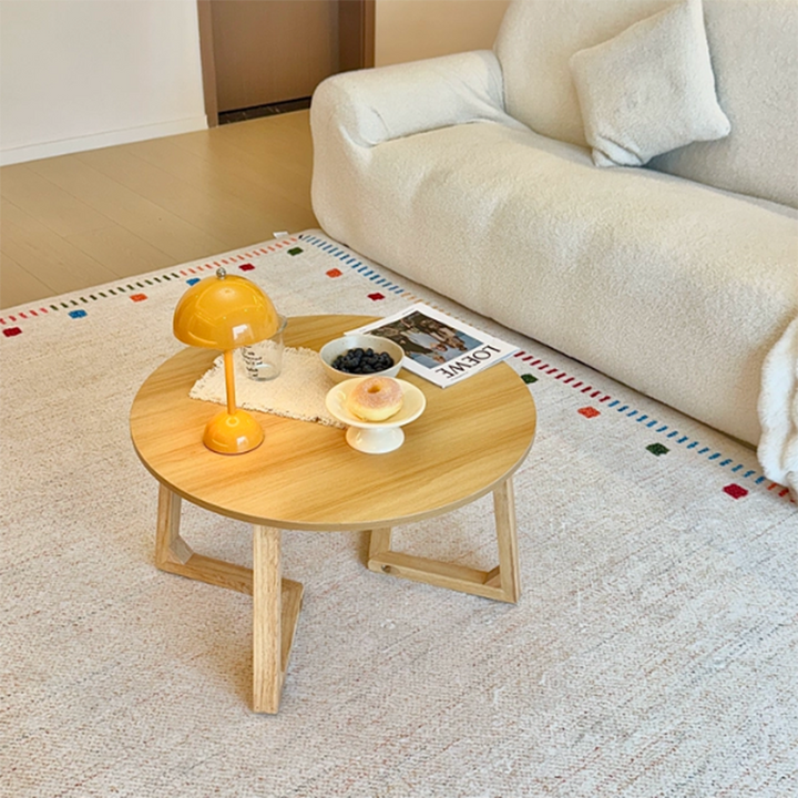 Contemporary Scandinavian Round Medium-Density Fiberboard Pine Solid Wood Coffee Table For Living Room