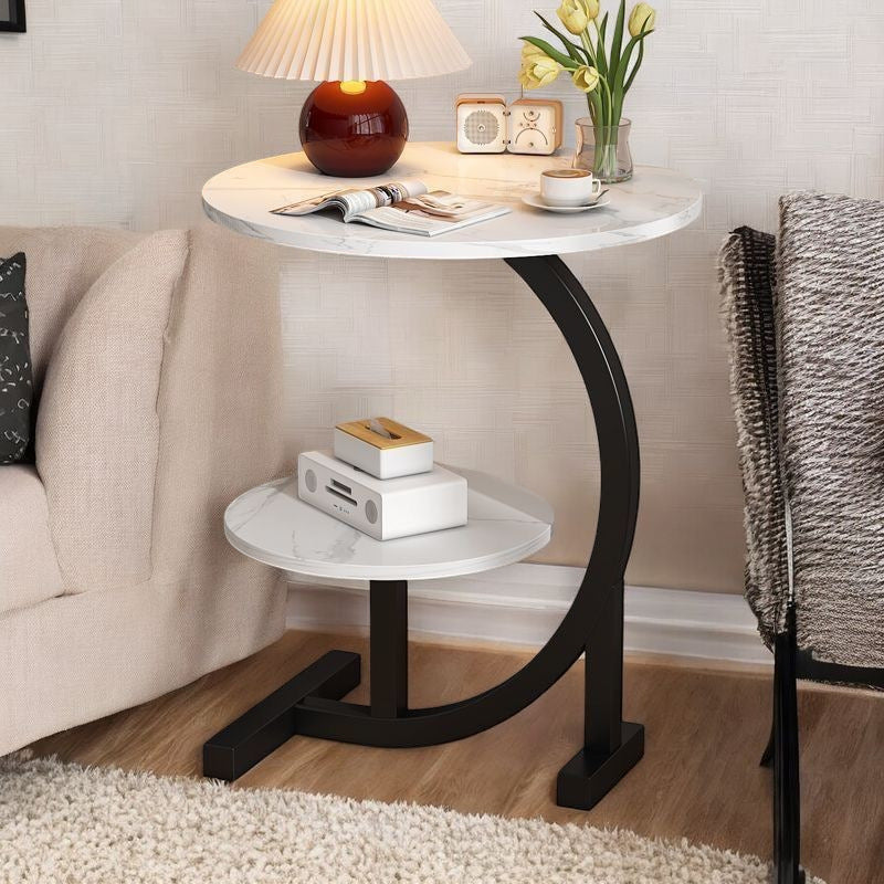 Modern Minimalist Round Medium-Density Fiberboard Iron Side Table 1/2-Tier For Living Room