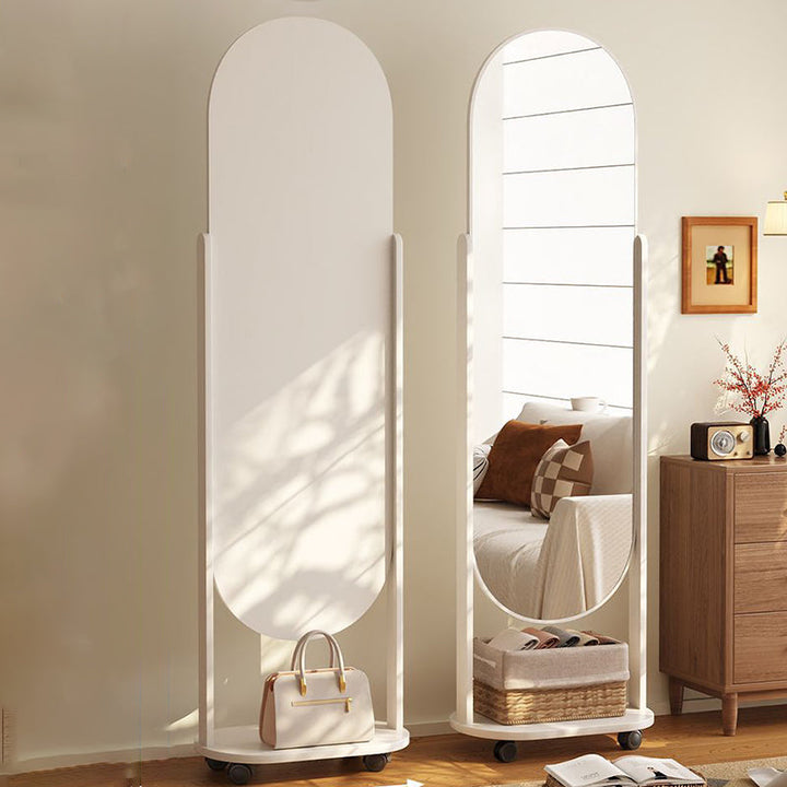 Contemporary Scandinavian Rectangular Plywood Glass Full-Length Mirror Storage Shelf For Bedroom