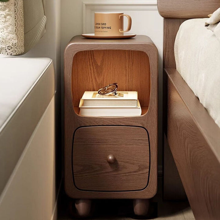 Contemporary Scandinavian Rectangular Ultra-Slim Medium-Density Fiberboard Nightstand 1/2-Drawer For Bedroom