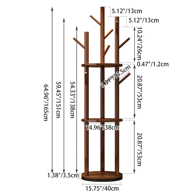Contemporary Scandinavian Round Tree-Shaped Solid Pine Wood Medium-Density Fiberboard Swivel Hall Tree For Bedroom &amp; Entryways