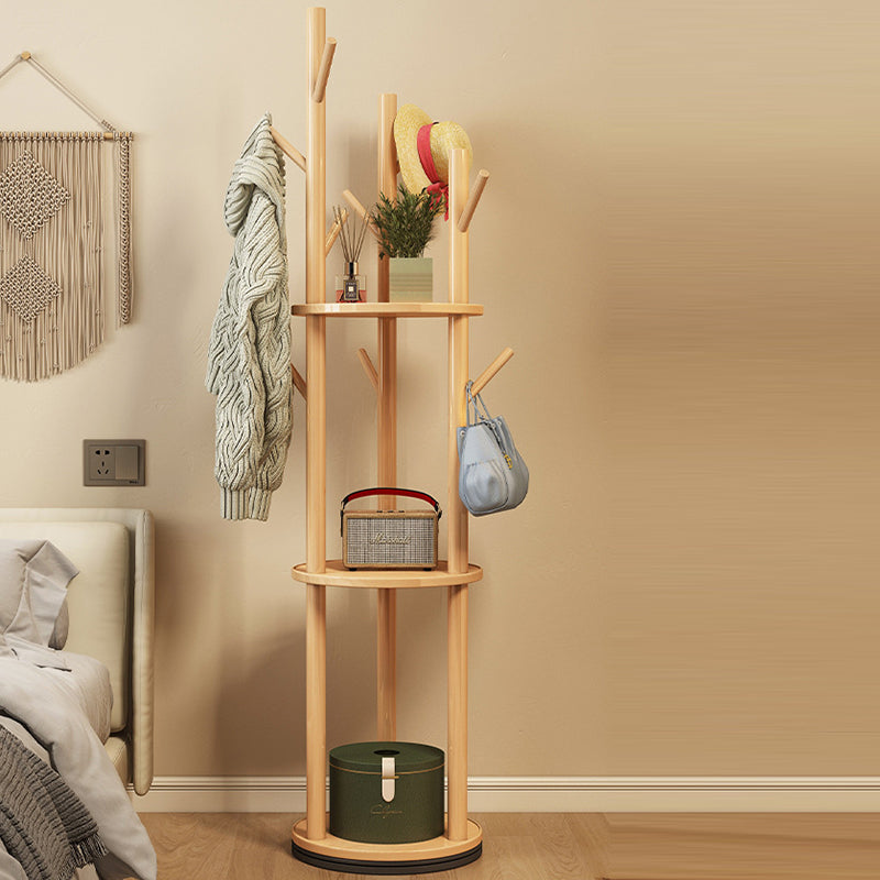 Contemporary Scandinavian Round Tree-Shaped Solid Pine Wood Medium-Density Fiberboard Swivel Hall Tree For Bedroom &amp; Entryways
